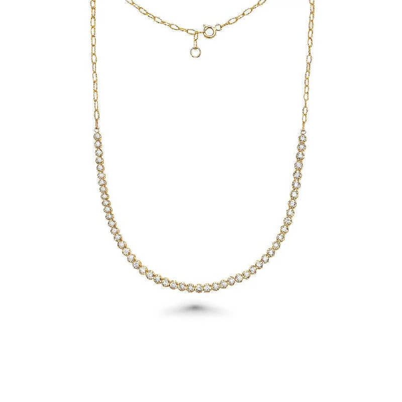 double pendant necklace -HalfWay Diamond Tennis Necklace (3.00 ct.) Buttercup Setting in 14K Gold, Choker Necklace