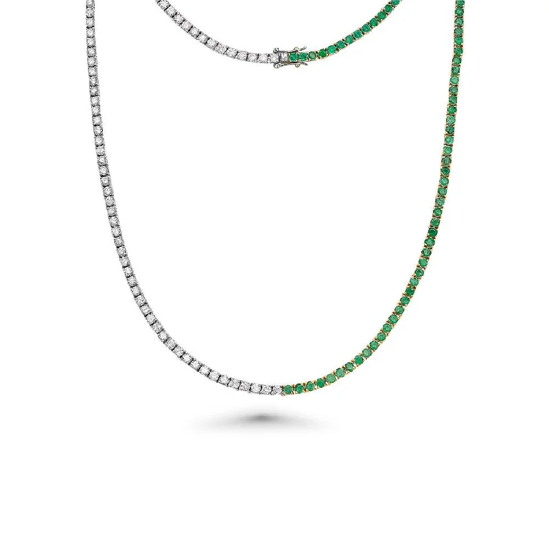 statement jewelry necklace -Diamond & Emerald Tennis Necklace (10.45 ct.) 2.70 mm 4-Prongs Setting in 14K Gold