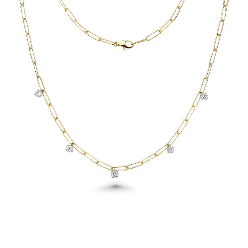 hand-crafted pendant necklace -Dangling Diamond Paper Clip Necklace (0.90 ct.) in 14K Gold