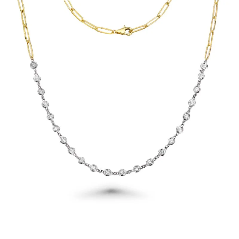 silver moonstone pendant necklace -Diamond Station Necklace With Paper Clip Chain (0.80 ct.) in 14K Gold