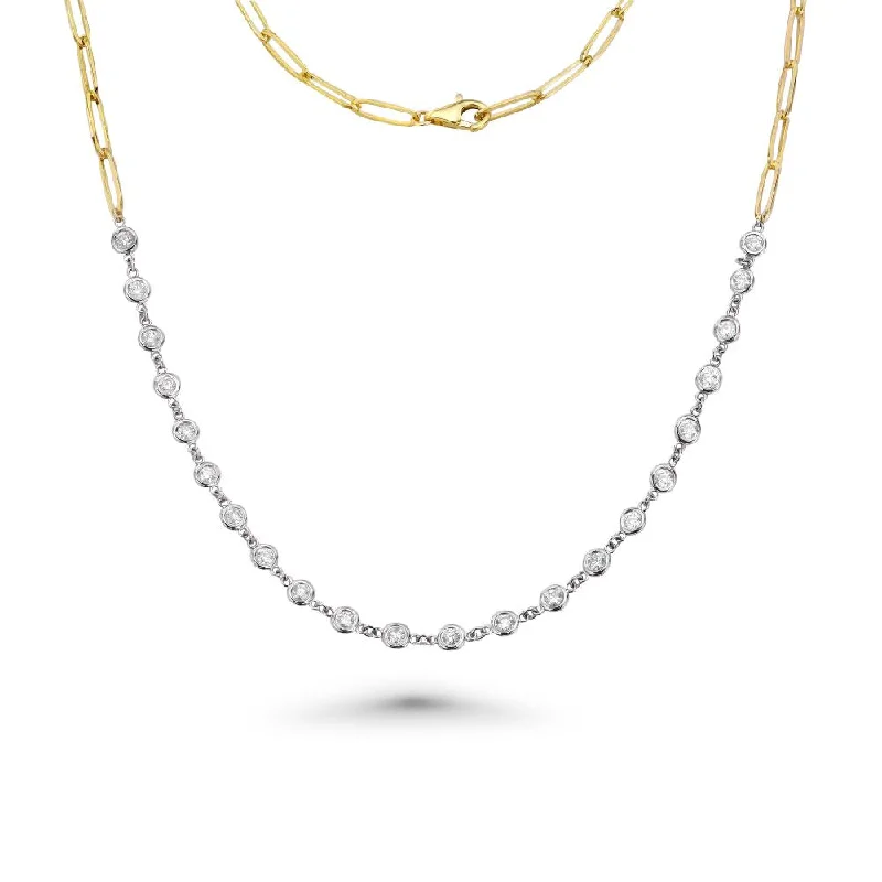 colorful necklace for women -Diamond Station Necklace With Paper Clip Chain (1.42 ct.) in 14K Gold