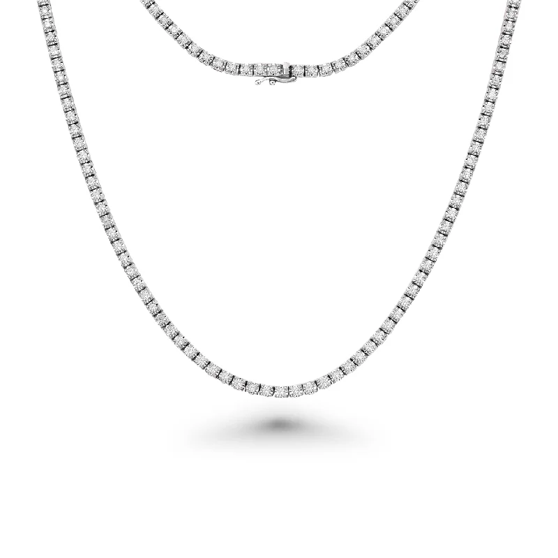 delicate chain necklace -Diamond Tennis Necklace (4.00 ct.) 2.10 mm Tiger Eye 4-Prongs Setting in 14K Gold