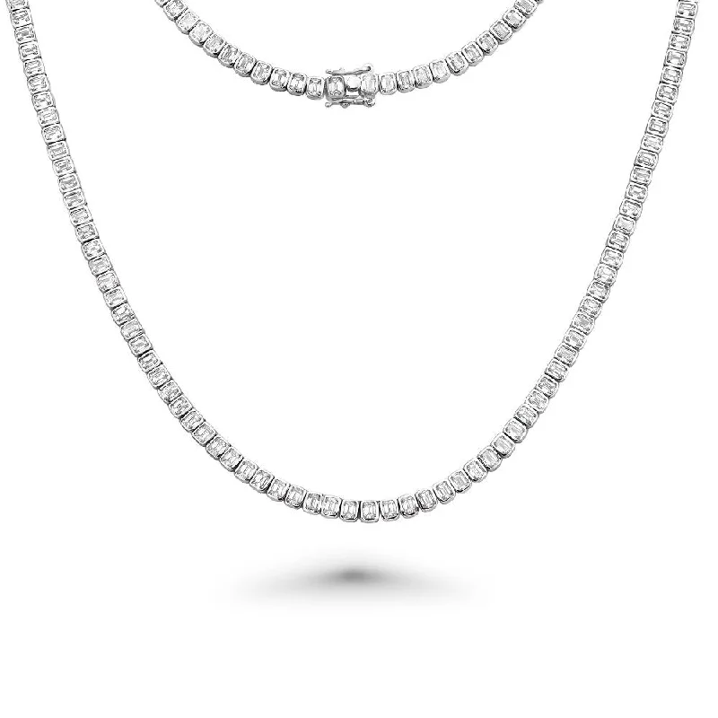 elegant necklace for party -Emerald Cut Diamond Tennis Necklace (10.50 ct.) Bezel Set in 18K Gold