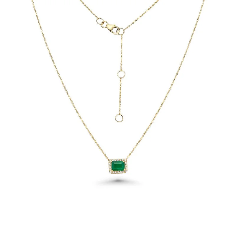 golden charm necklace -Emerald Cut Emerald & Diamond Halo Necklace (1.11 ct.) in 14K Gold