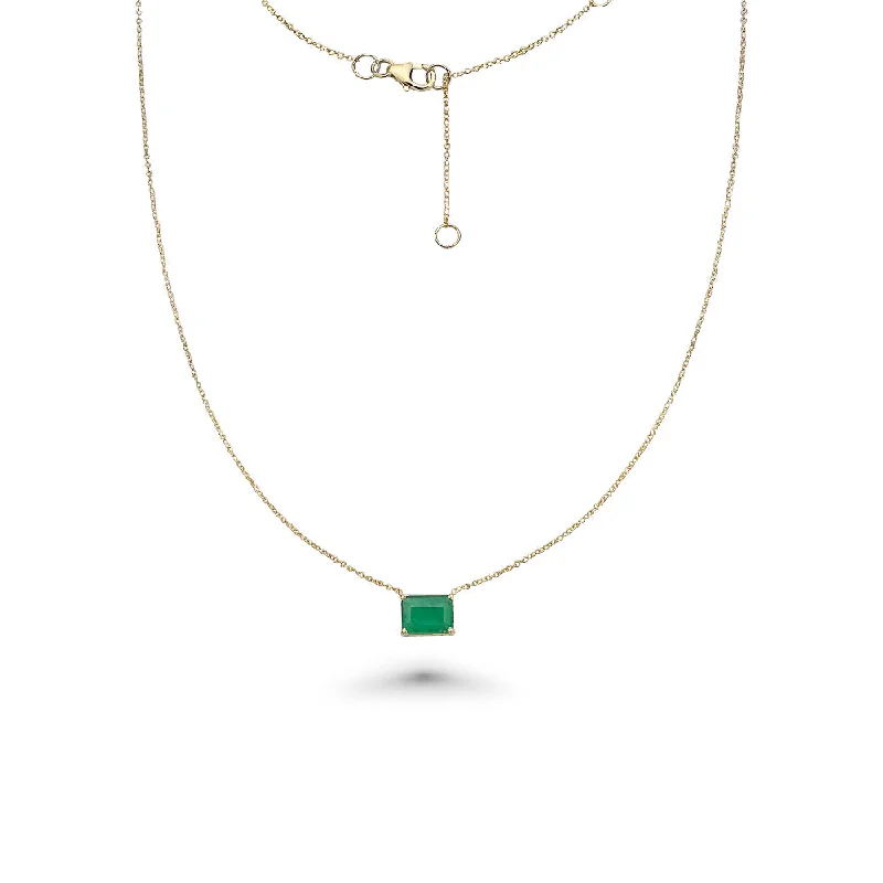 trendy gold pendant necklace -Solitaire Emerald Cut Emerald Necklace (1.35 ct.) in 14K Gold