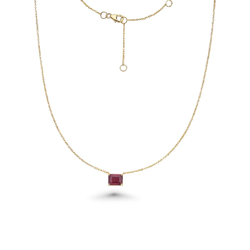 luxurious charm necklace -Solitaire Emerald Cut Ruby Necklace (2.40 ct.) in 14K Gold