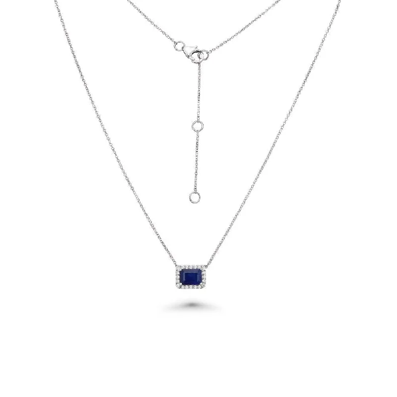 affordable diamond necklace -Emerald Cut Sapphire & Diamond Halo Necklace (1.56 ct.) in 14K Gold