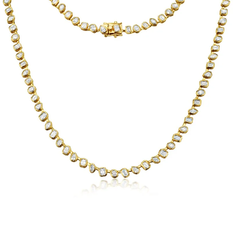 friendship necklace sets -Fancy Multi Shape Diamond Necklace (8.40 ct.) Bezel Set in 18K Gold