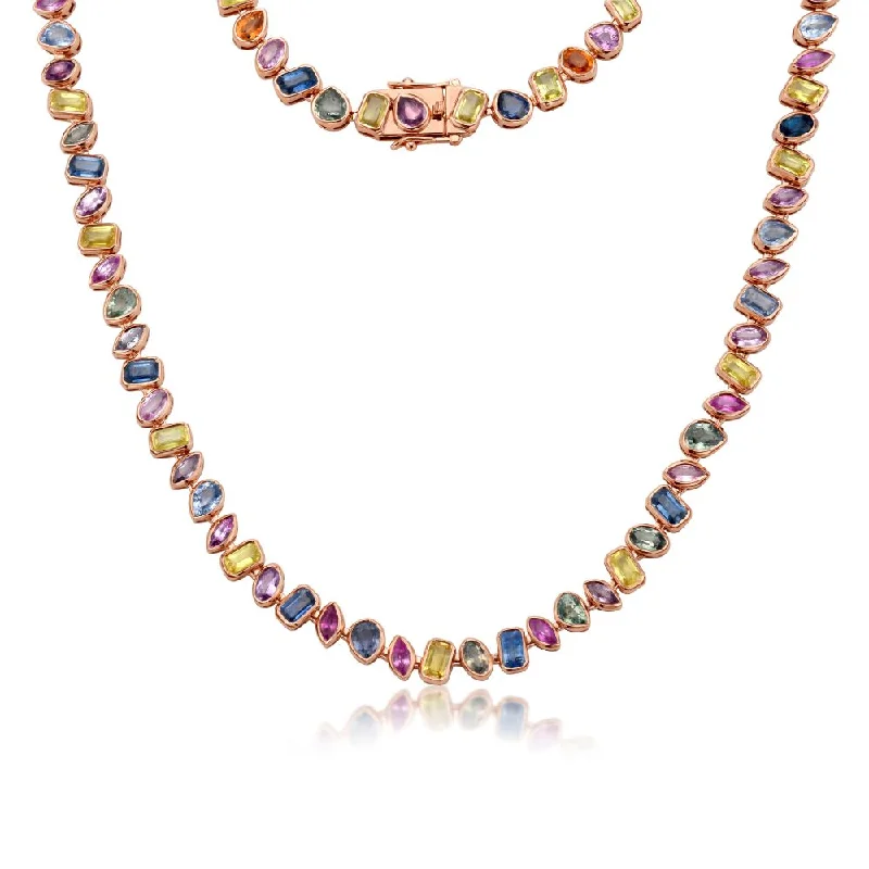 infinity necklace with diamonds -Fancy Multi Shape Sapphire Necklace (23.10 ct.) Bezel Set in 14K Gold