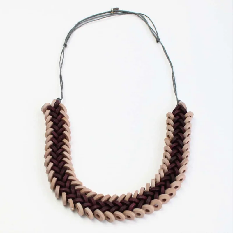 fashion necklace for women -Flat Bead Burgundy Wooden Necklace by Sylca