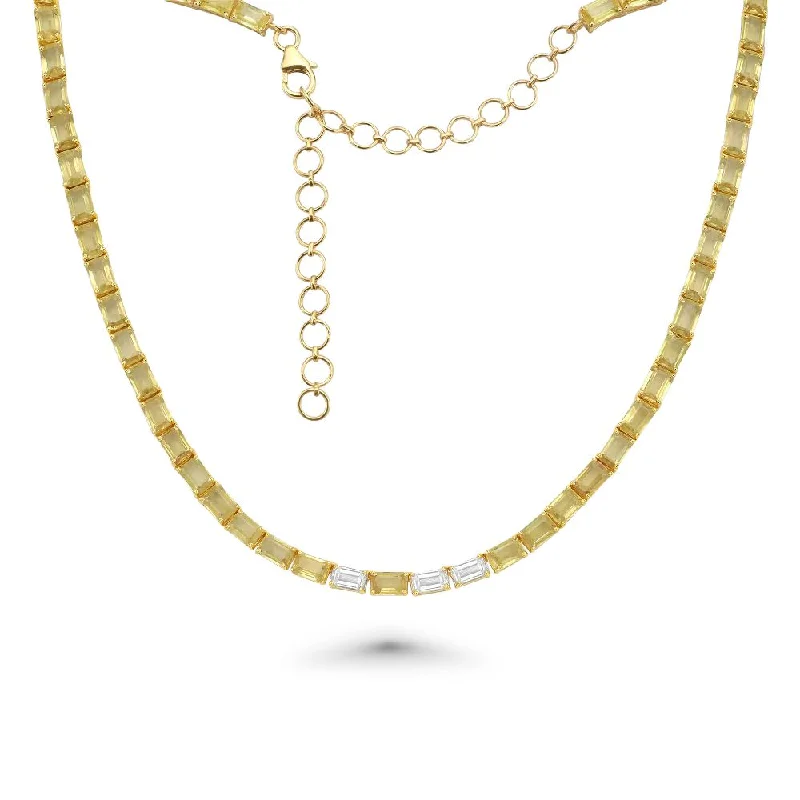 celestial necklace design -Emerald Cut Yellow Sapphire & Baguette Diamond Choker Necklace (20.23ct.) 4-Prongs Setting in 18K Gold