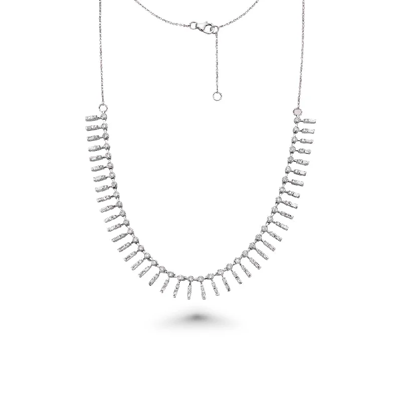 modern choker necklace -Round Diamond & Dangling Baguette Choker Necklace (2.40 ct.) in 14K Gold