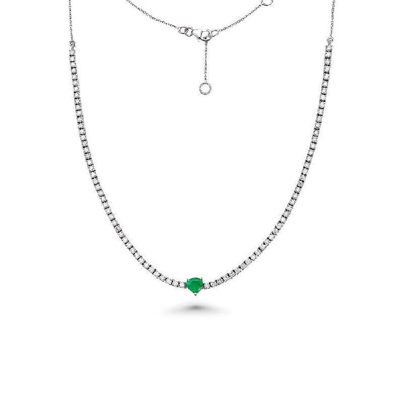 men’s pendant chain necklace -HalfWay Diamond Tennis Necklace With Heart Shape Emerald & Half Chain (3.36 ct.) 4-Prongs Setting in 14K Gold