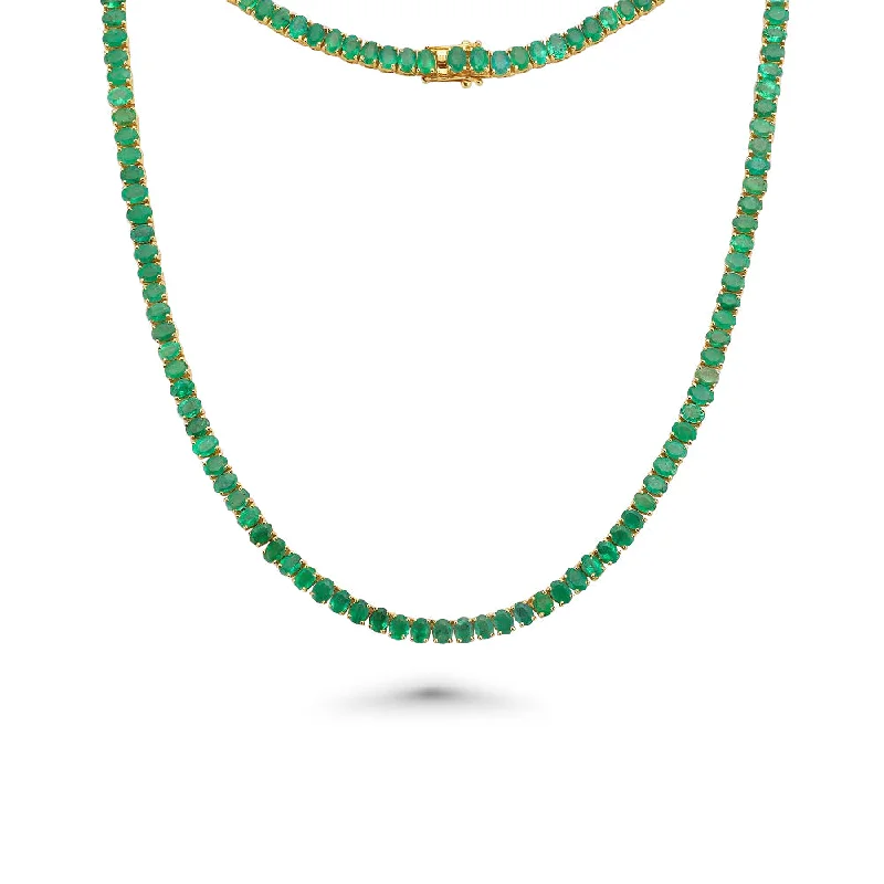 custom pendant necklace -Oval Shape Emerald Tennis Necklace ( 19.00 ct.) 4-Prongs Setting in 14K Gold