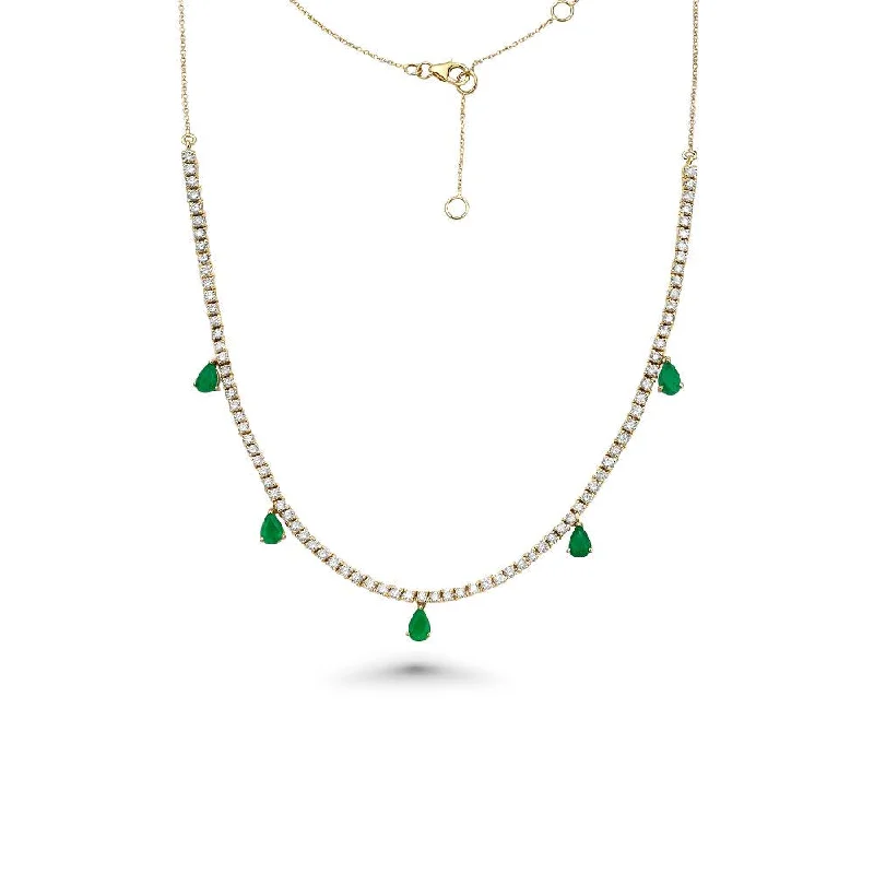 creative pendant for necklace -HalfWay Diamond Tennis Necklace With Emerald Pear Shape Drops (4.75 ct.) in 14K Gold