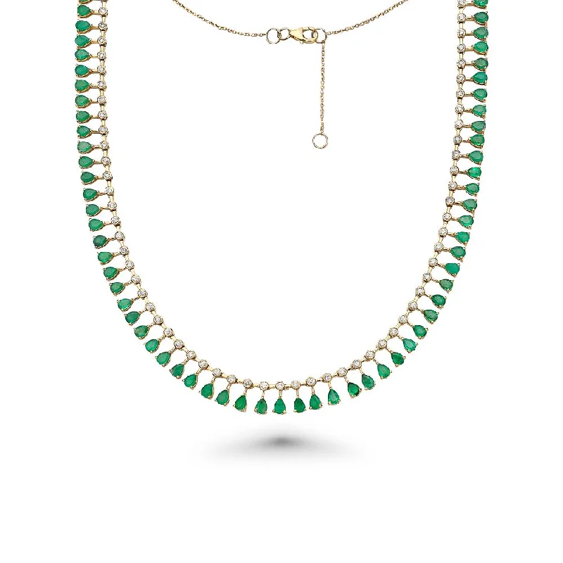 minimalist necklace design -Diamond & Dangling Pear Shape Emerald Choker Necklace (10.20 ct.) in 14K Gold