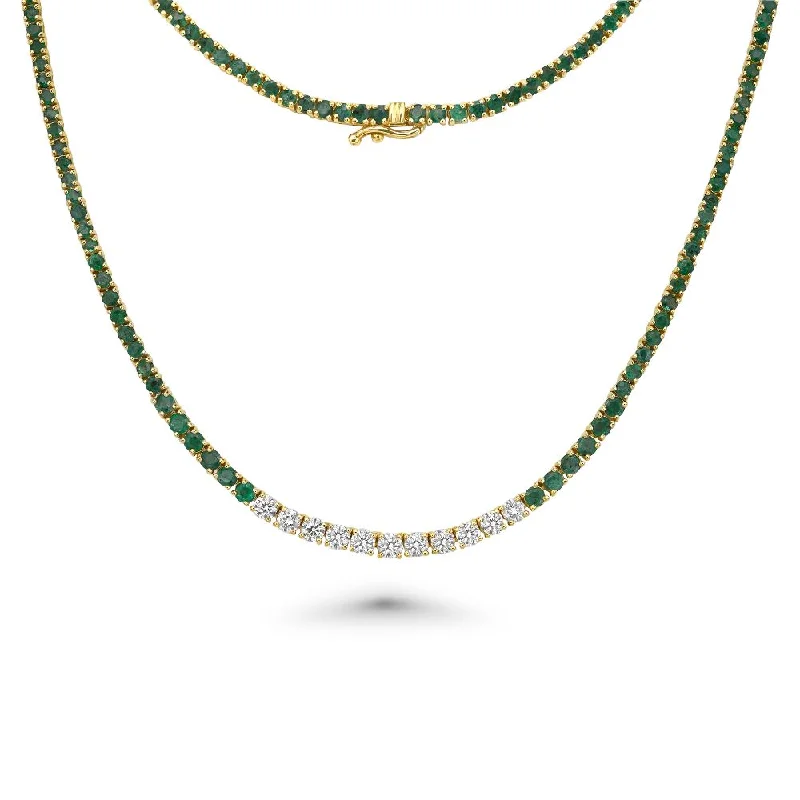 pearl necklace for women -Graduated Emerald & Diamond Tennis Necklace (7.65 ct.) 4-Prongs Setting in 14K Gold