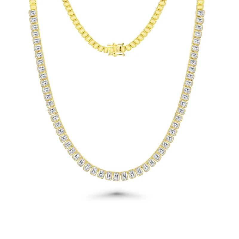 unique design necklace -HalfWay Emerald Cut Diamond Tennis Necklace (7.50 ct) Bezel Set in 18K Gold