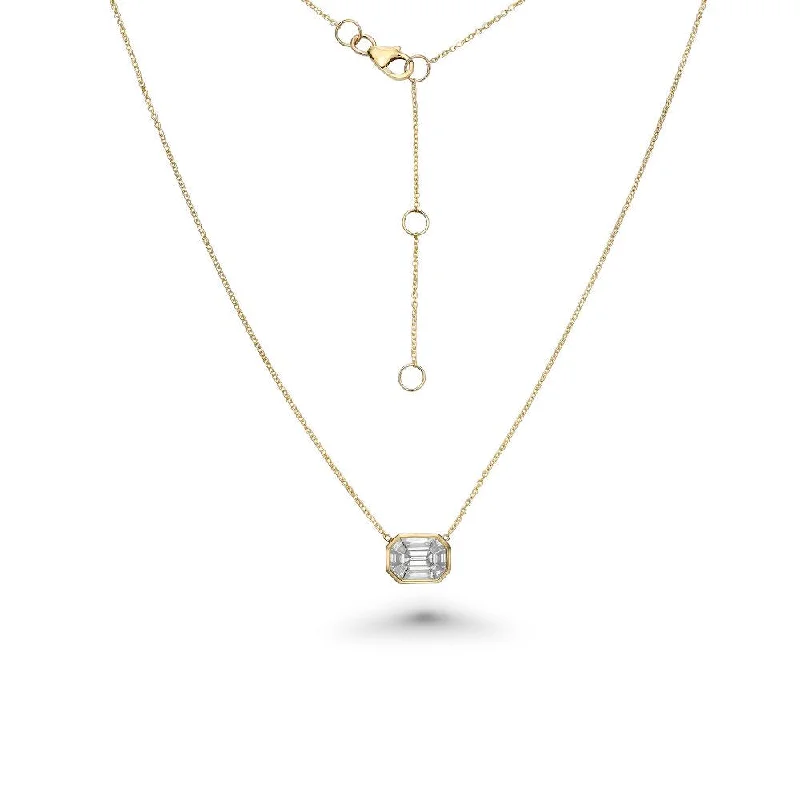 beautiful chain necklace -Horizontal Illusion Rectangular Shape Diamond Necklace (0.50 ct.) Bezel Set in 14K Gold