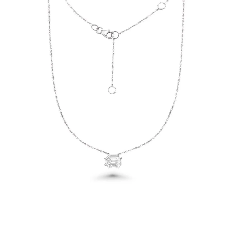 infinity charm necklace for women -Horizontal Illusion Rectangular Shape Emerald Cut Diamond Necklace (0.50 ct. ) in 14k Gold