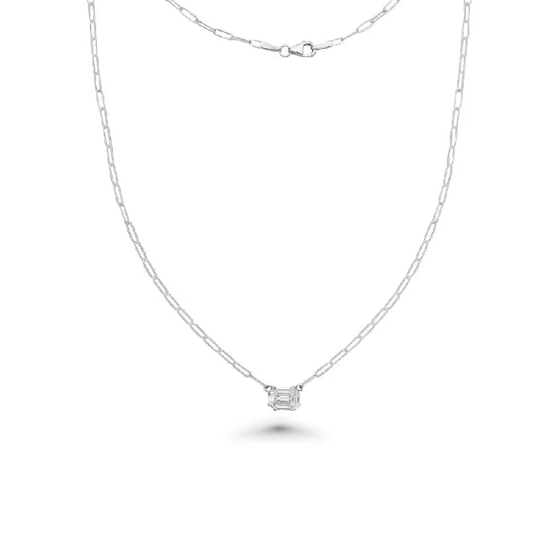 moon pendant for necklace -Illusion Rectangular Shape Emerald Cut Diamond Paperclip Necklace (0.50 ct.) in 14k Gold