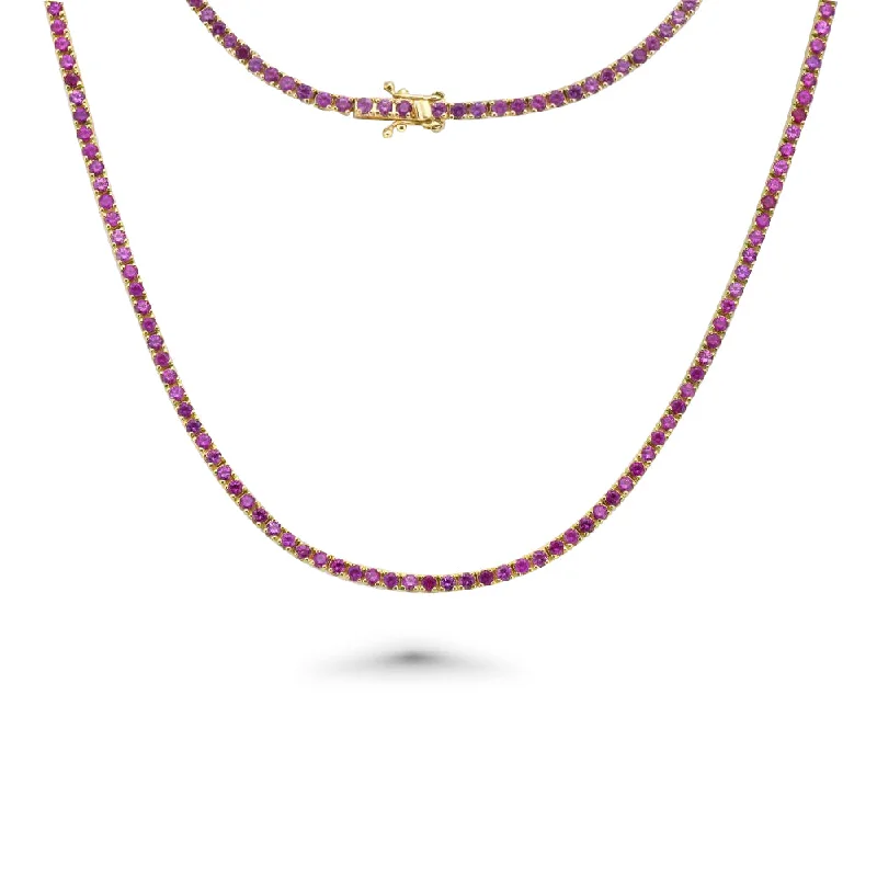 statement heart necklace -Pink Sapphire Tennis Necklace (5.50 ct.) 4-Prongs Setting in 14K Gold