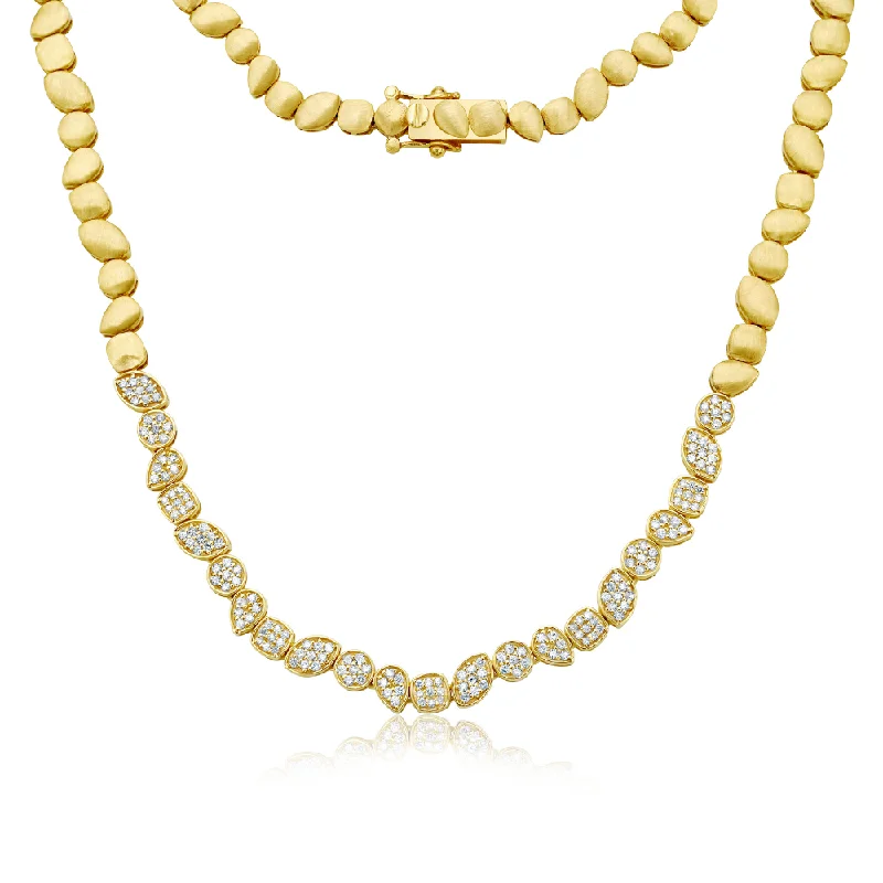 anniversary necklace for wife -Multi Shape Diamond Pavé Necklace (1.15 ct.) in 14K Gold