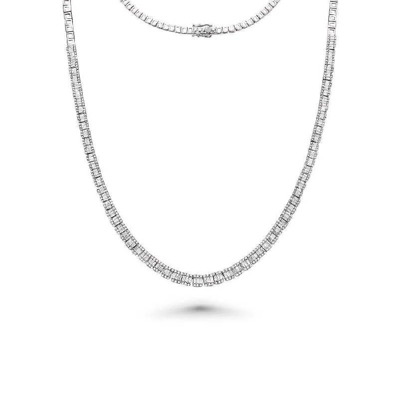 gold chain with pendant -Halfway Graduated Baguette & Round Diamond Tennis Necklace (5.25 ct.) in 14K Gold