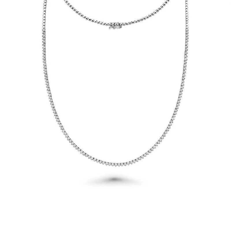 sleek gold necklace -HalfWay Diamond Tennis Necklace ( 3.50 ct.) 2 mm 3-Prongs Setting in 14K Gold