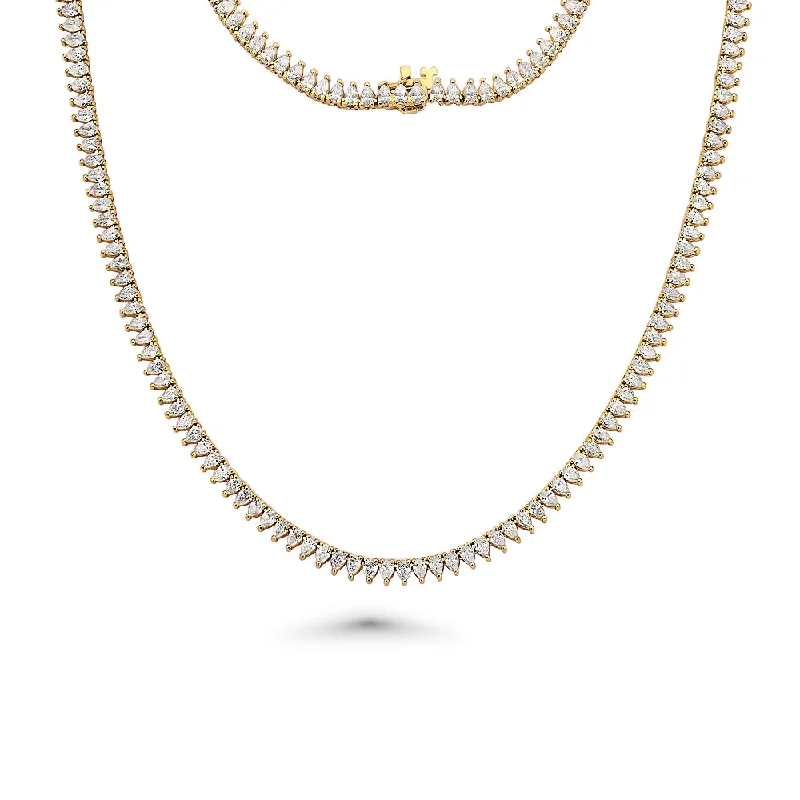 chunky necklace for women -Pear Shape Diamond Tennis Necklace (12.00 ct.) 8 Points 3-Prongs Setting in 14K Gold