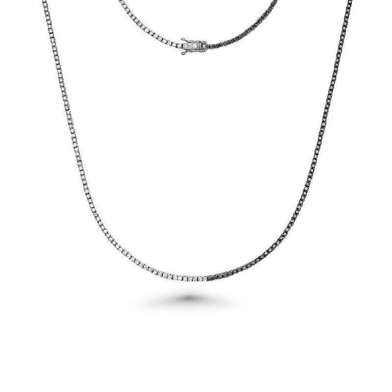 beautiful heart necklace -Black & White Diamond Tennis Necklace ( 4.90 ct.) 2.70 mm 4-Prongs Setting in 14K Gold