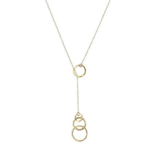 adjustable gold necklace -Brushed Interlock Circles Lariat