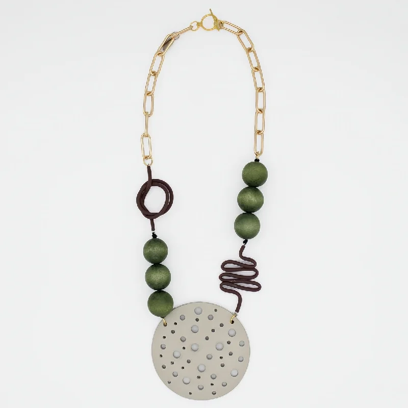 leather chain necklace -Olive Crater Statement Necklace