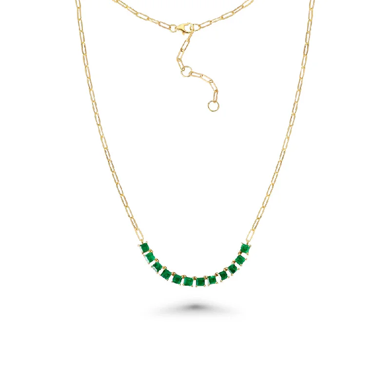 personalized crystal necklace -Princess Cut Emerald Necklace With Paper Clip Chain (3.00 ct.) in 14K Gold