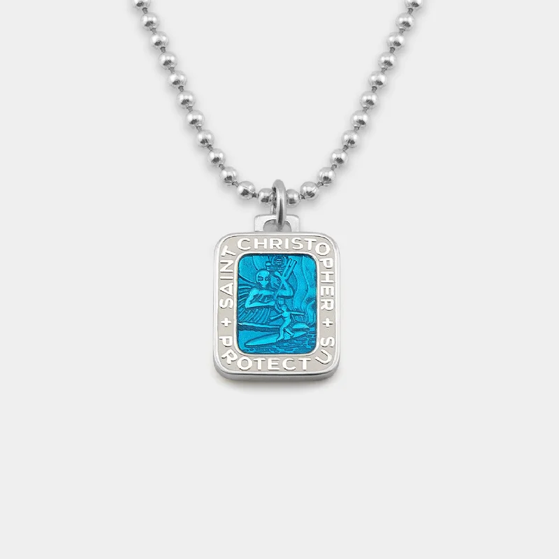 delicate gemstone necklace -Rectangle - Aqua / White