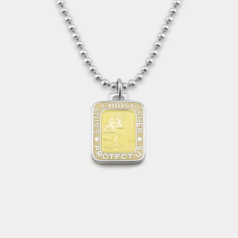 eco-friendly necklace for women -Rectangle St. Christopher - Sandy / Blonde