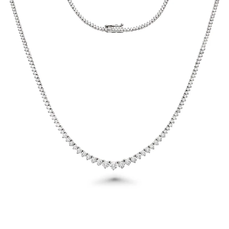 dainty necklace for women -Riviera Diamond Tennis Necklace (5.55 ct.) 1.80 mm to 4.30 mm 3-Prongs Setting in 14K Gold