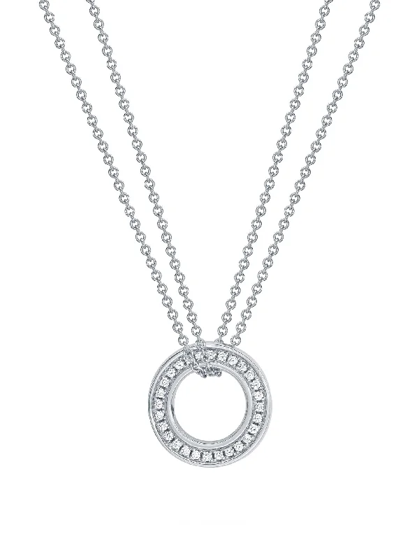 cute initial necklace -Roulette Small White Gold Diamond Pendant