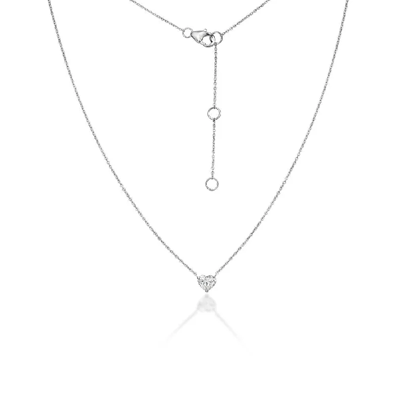 antique diamond necklace -Solitaire Heart Shape Diamond Necklace (0.30 ct.) 3-Prongs in 14K Gold