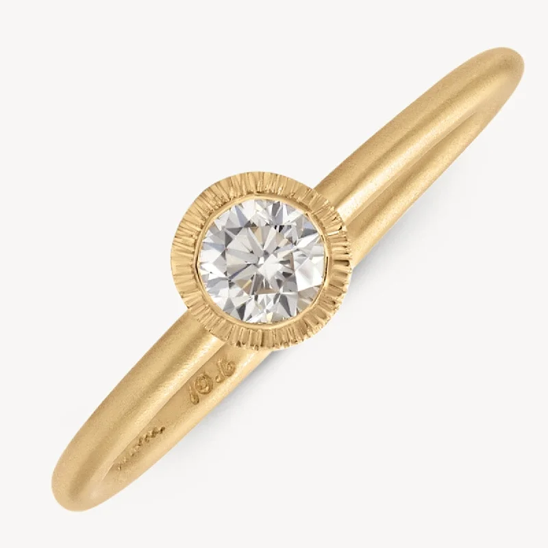 vintage-style rings for modern brides -18k Brushed Bezel Diamond Solitaire Ring