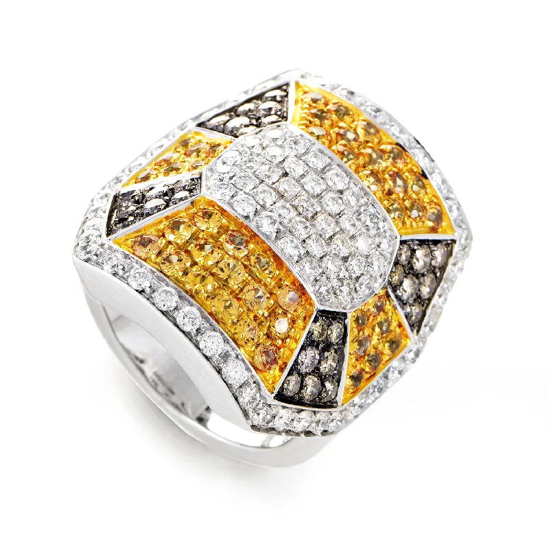 diamond wedding rings for brides -18K White Gold Diamond & Yellow Sapphire Ring