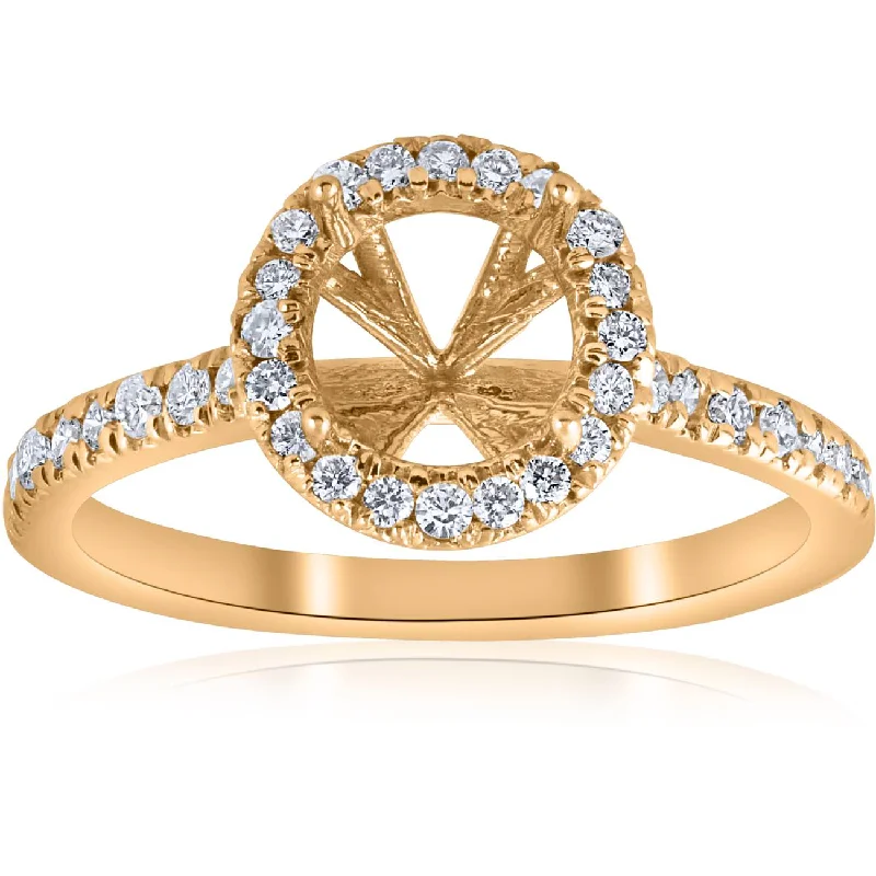 platinum rings with custom engraving -.36ct Halo Diamond Engagement Semi Mount 14k Yellow Gold Ring Setting 6