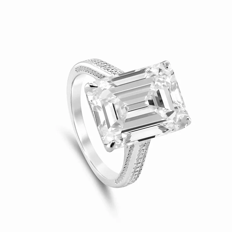 rose gold engagement rings with diamonds -Addison 8.5 Carat Emerald Cut Ring