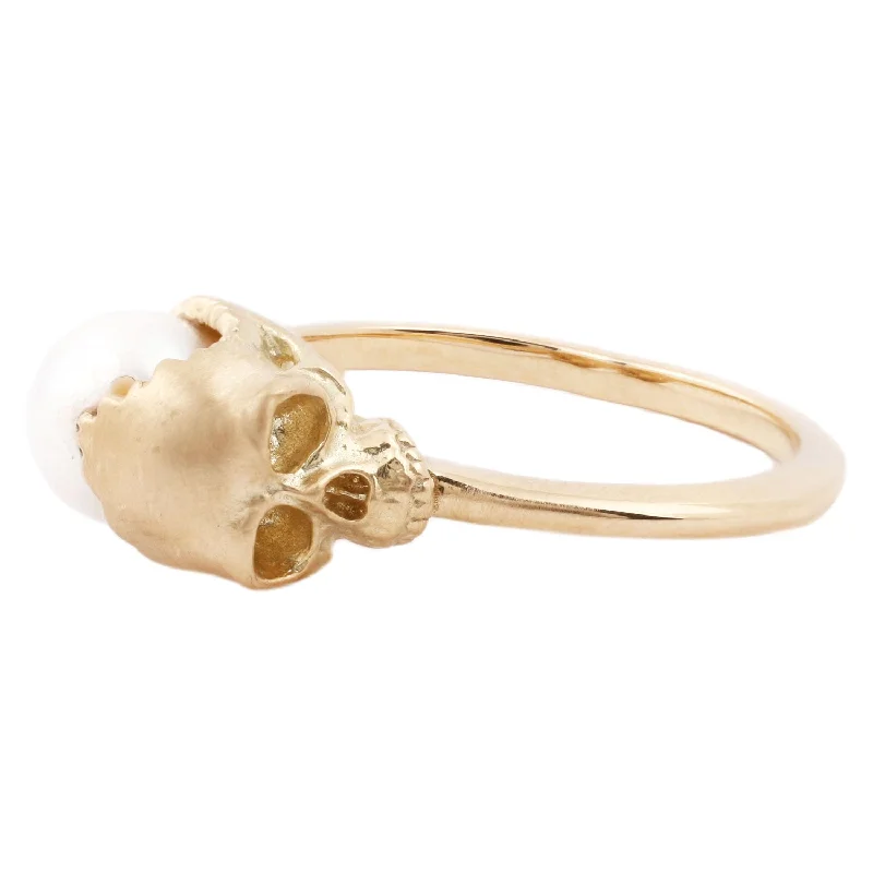 rose gold promise rings for couples -Open Skull Pearl Ring