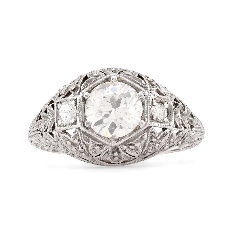 affordable titanium rings for men -Art Deco Diamond Platinum Engagement Filigree Ring