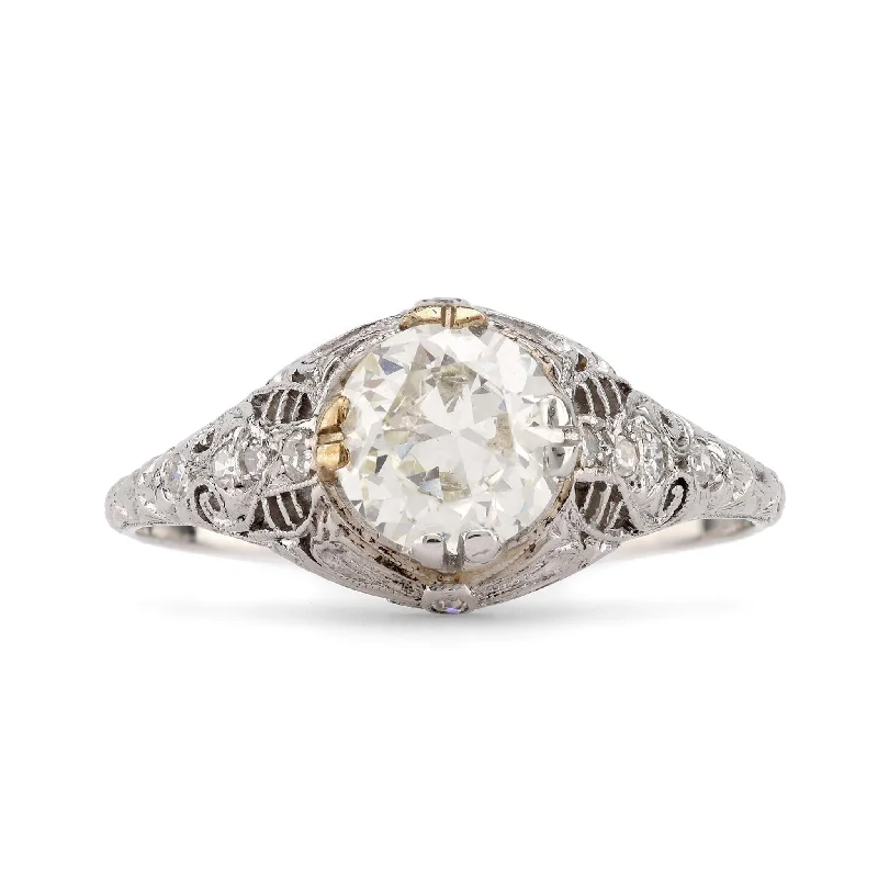 classic gold rings for engagements and weddings -Art Deco Diamond Platinum Engagement Filigree Ring