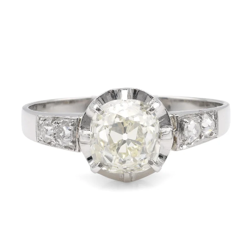 wedding rings with diamond details -Art Deco French 1.71 Carat Old Mine Cut GIA Diamond Platinum Engagement Ring