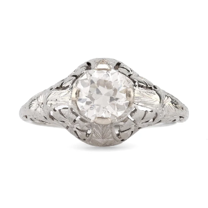 timeless engagement rings for forever love -Art Deco GIA 1.23 Carat Diamond 18K White Gold Engagement Filigree Ring