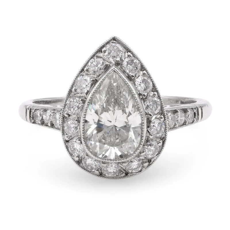 trendy rings with multiple stones -Art Deco Inspired 1.16 Carat Pear Diamond Platinum Engagement Ring