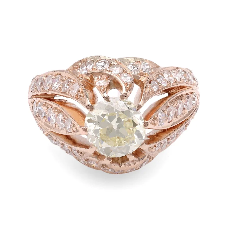 vintage-inspired engagement rings with diamonds -Art Deco Inspired GIA 1.18 Carat Diamond Rose Gold Engagement Ring